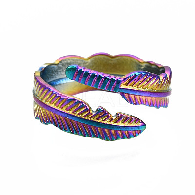 Feather Cuff Rings RJEW-N038-028-1
