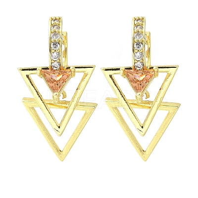 Brass Clear Cubic Zirconia Hoop Earrings EJEW-M047-13G-1