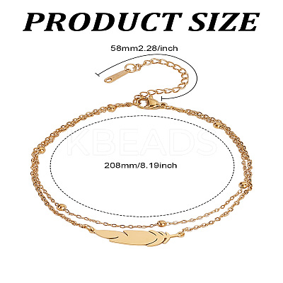 1Pc Feather Stainless Steel Link Chain Double Chain Anklets for Women AJEW-LP0007-82G-1