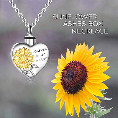 Alloy Heart with Sunflower Urn Ashes Pendant Necklace LS-BOTT-PW0002-015P-1