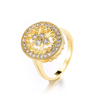 Oval Brass Micro Pave Clear Cubic Zirconia Finger Rings for Women FS-WGE5686-01-1