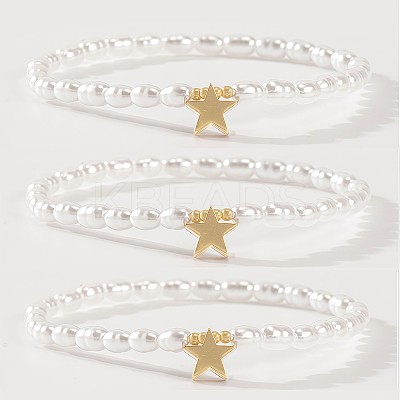 3Pcs Synthetic Non-magnetic Hematite & Imitation Pearl Beaded Stretch Bracelet Sets for Women DB0694-3-1