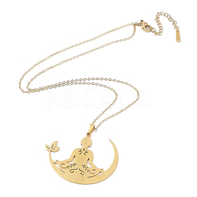 201 Stainless Steel Yoga Human Pendant Necklace with Cable Chains NJEW-Q317-09G-1