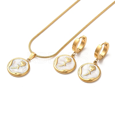 Ion Plating(IP) Flower Golden 304 Stainless Steel Jewelry Set with Enamel SJEW-H306-01G-01-1
