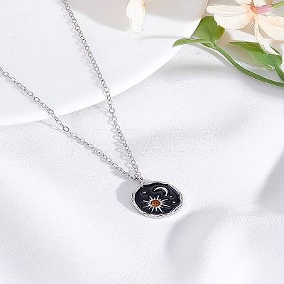 1Pc Alloy Black Enamel Moon Sun Pendant Necklaces NJEW-LP0002-94P-1