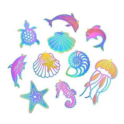 16Pcs 16 Styles Ion Plating(IP) 304 Stainless Steel Etched Metal Embellishments Pendants STAS-CJ0002-56-1