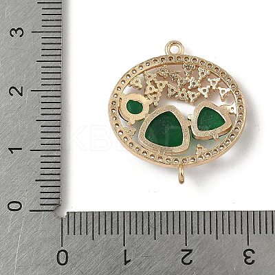 Brass Micro Pave Clear Cubic Zirconia and Glass Oval Connector Charms KK-I276-31G-A-1
