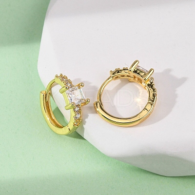 Brass Micro Pave Clear Cubic Zirconia Square Hoop Earrings EJEW-S280-06G-1