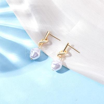 Knot with Imitation Pearl Dangle Stud Earrings JE1099A-1