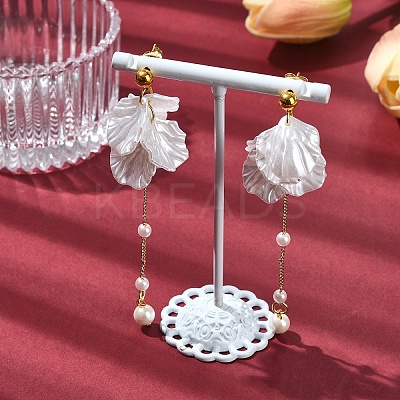 Acrylic Pearl Petal & Shell Pearl Bead Stud Dangle Earrings EJEW-YW00005-1