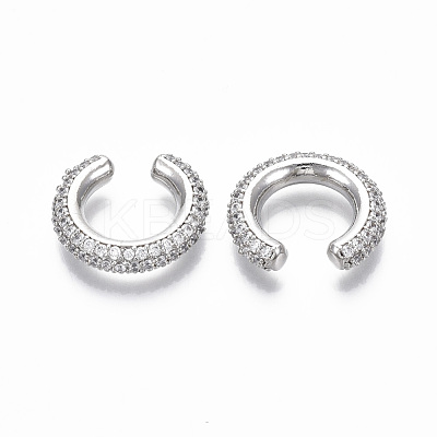 Brass Micro Pave Clear Cubic Zirconia Cuff Earrings EJEW-R114-026P-NF-1