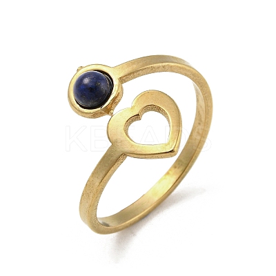 304 Stainless Steel with Natural Lapis Lazuli Ring Ion Plating(IP) RJEW-Z031-01B-01-1