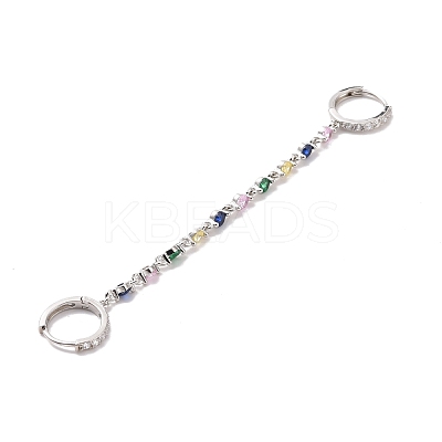 Colorful Cubic Zirconia Dangle Chains Double Hoop Earrings EJEW-C030-14P-1