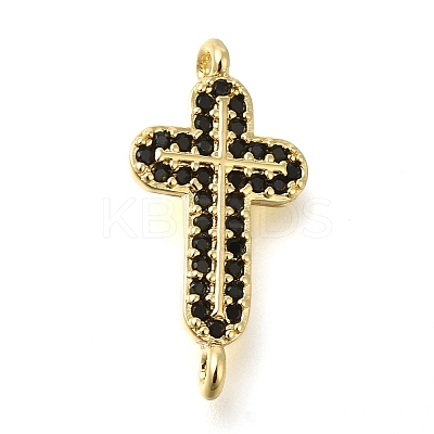 Brass Pave Black Cubic Zirconia Connector Charms KK-M101-02C-G01-1