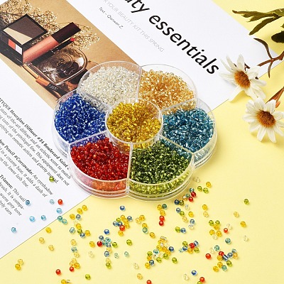 7 Colors Glass Round Seed Beads SEED-YW0001-24B-01-1