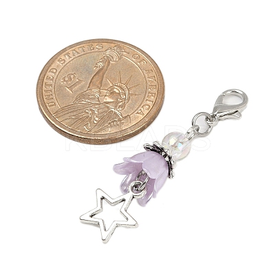 Flower ABS Plastic Pearl & Alloy Star Pendant Decorations HJEW-JM03132-1