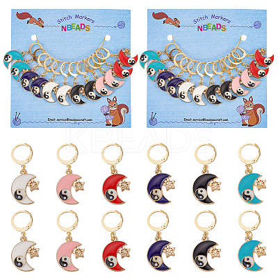 Alloy Enamel Moon with Star & Yin Yang Charm Locking Stitch Markers HJEW-PH01707-1