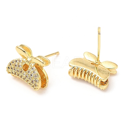Rack Plating Brass Hair Clip Shape Stud Earrings with Cubic Zirconia EJEW-A103-03G-1