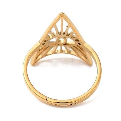 Ion Plating(IP) 304 Stainless Steel Triangle with Horse Eye Adjustable Ring for Women RJEW-M149-10G-1