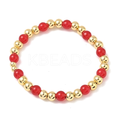 Brass & Glass Round Beaded Stretch Bracelets for Women BJEW-F515-01G-1