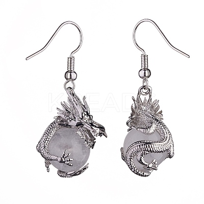 Natural Quartz Crystal Dragon Dangle Earrings EJEW-A092-06P-03-1