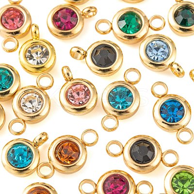 24Pcs 12 Colors 304 Stainless Steel Rhinestone Charms & Links connectors STAS-LS0001-28G-1
