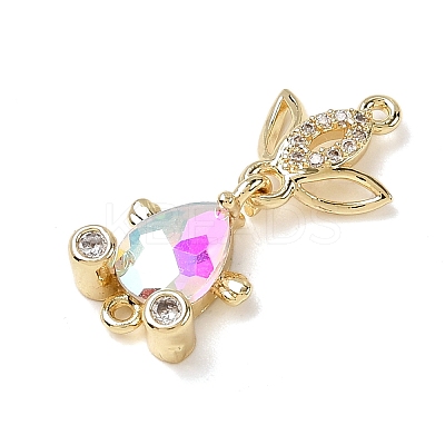 Brass Micro Pave Clear Cubic Zirconia Fish Links Connector Charms KK-K375-26G-22-1
