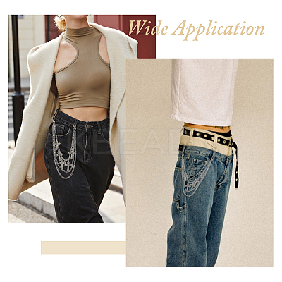 2Pcs 2 Styles Cross Charm Alloy 3 Layer Chain Belts for Pants AJEW-HS0001-18-1
