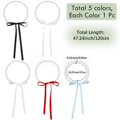 5Pcs 5 Colors ABS Plastic Pearl Round Beaded with Polyester Cord Pendant Necklaces for Women NJEW-CY0001-03-1