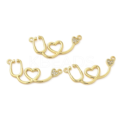 Rack Plating Brass Micro Pave Clear Cubic Zirconia Connector Charms KK-C030-20G-1