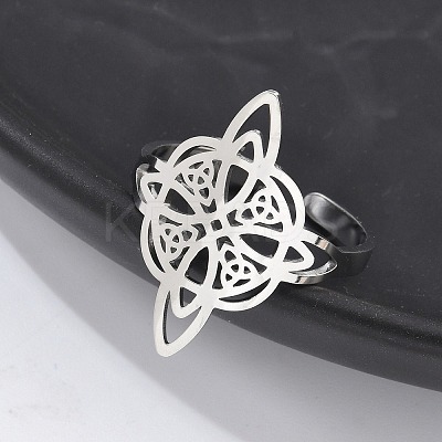 Non-Tarnish 304 Stainless Steel Witch Knot Open Cuff Rings for Women AJEW-U005-01P-1