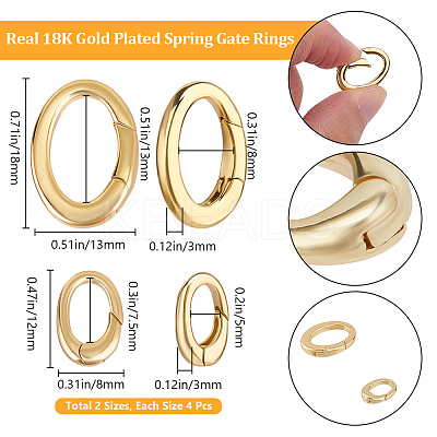 8Pcs 2 Styles Rack Plating Brass Spring Gate Rings KK-BBC0014-15-1