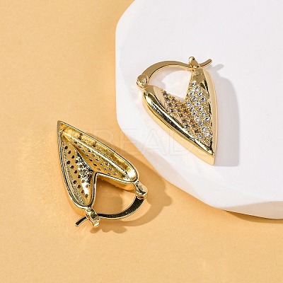 Brass Micro Pave Cubic Zirconia Heart Hoop Earrings EJEW-D332-03A-G-1