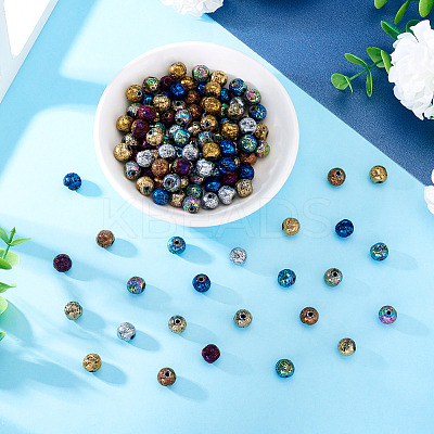 150Pcs 10 Colors Electroplated Natural Lava Rock Beads Strands G-PJ0001-03B-1