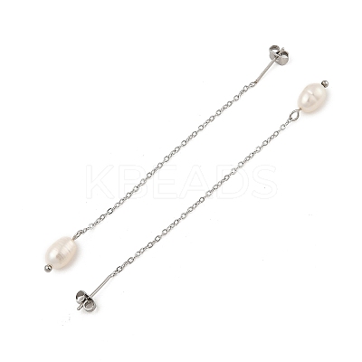 Natural Pearl Beaded Ear Thread EJEW-P219-16P-1