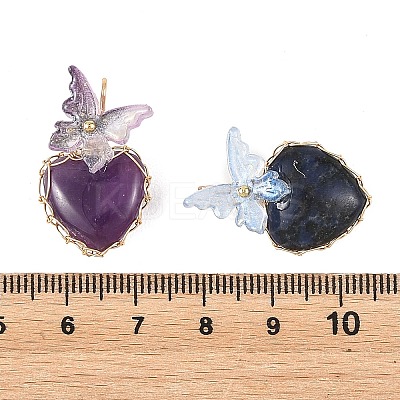 Natural Mixed Stone Wire Wrapped Pendants PALLOY-JF05991-1