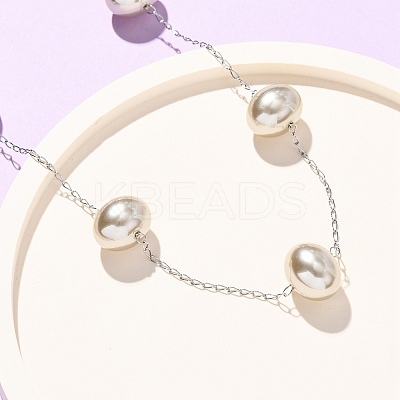 Acrylic Imitation Pearl Oval 304 Stainless Steel Link Chain Necklaces for Women NJEW-F354-02P-1