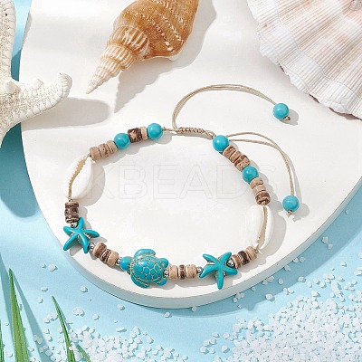 Summer Beach Starfish Turtle Adjustable Anklets AJEW-AN00634-01-1