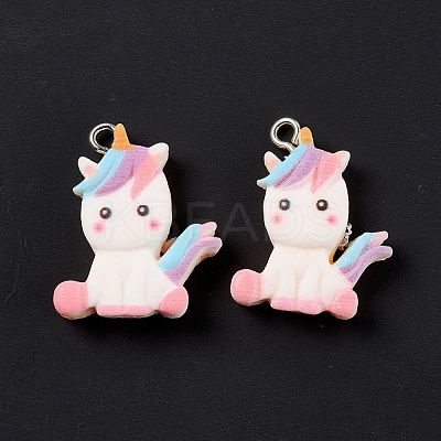 Opaque Resin Unicorn Pendants RESI-G040-A01-1