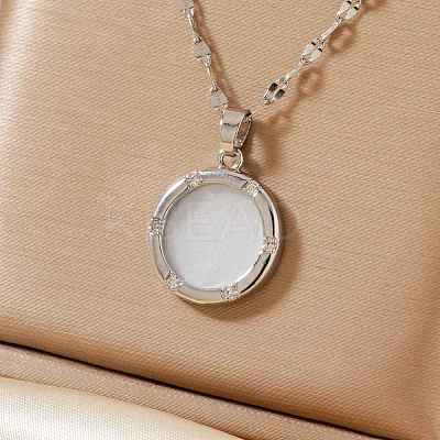 Fashionable Brass Clear Cubic Zirconia Flat Round Pendant Necklaces Women's Versatile Accessory MS7483-2-1