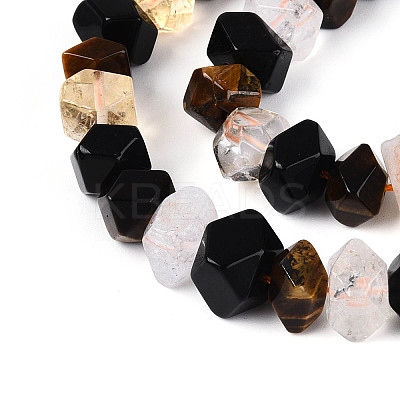 Natural Obsidian & Citrine & Tiger Eye Beads Strands G-N358-01A-05-1