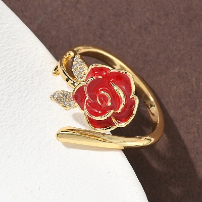 Flower Brass Micro Pave Cubic Zirconia Cuff Rings RJEW-A069-02B-02G-1