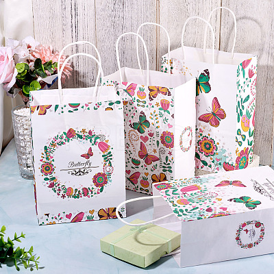 8Pcs 4 Styles Rectangle with Butterfly Pattern Paper Gift Bags CARB-TA0001-09-1