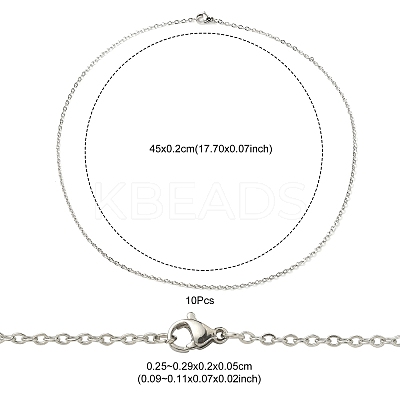 10Pcs 304 Stainless Steel Cable Chain Necklaces Set for Men Women MAK-YW0002-01P-1