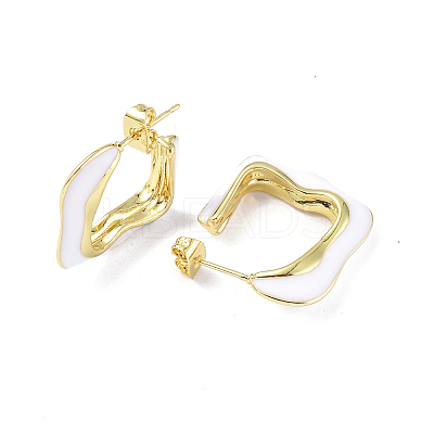 Enamel Twist Square Stud Earrings EJEW-P214-23G-01-1