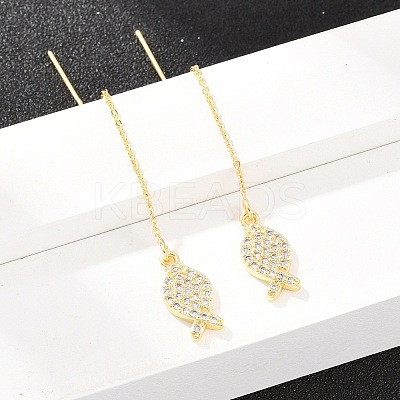 Fish Brass Micro Pave Clear Cubic Zirconia Ear Thread EJEW-H182-12G-1