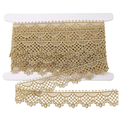 5 Yards Metallic Yarn Flower Lace Trim Ribbons SRIB-HY0001-07A-1