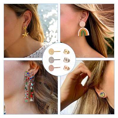 60Pcs 3 Color Flat Round 304 Stainless Steel Stud Earring Findings STAS-TA0002-47-1