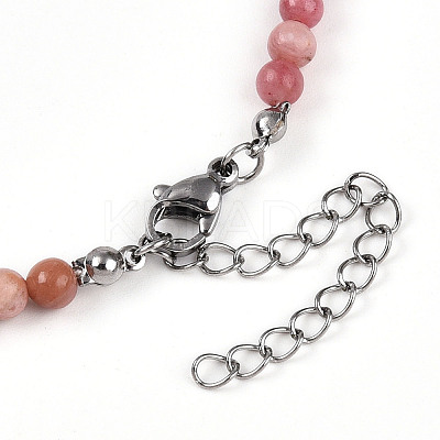 Natural Rhodonite 4.5mm Round Beaded Flower Pendant Necklaces NJEW-T016-04L-1