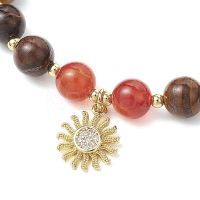 Natural Striped Agate & Tiger Eye Round Beaded Bracelets BJEW-JB11934-03-1